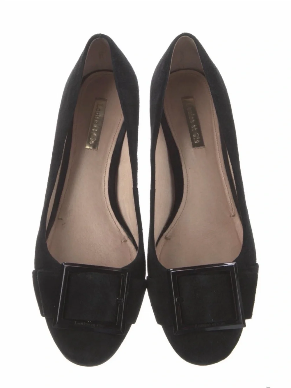 Louise et Cie Black Suede Low Block Heel Pump with Square Buckle